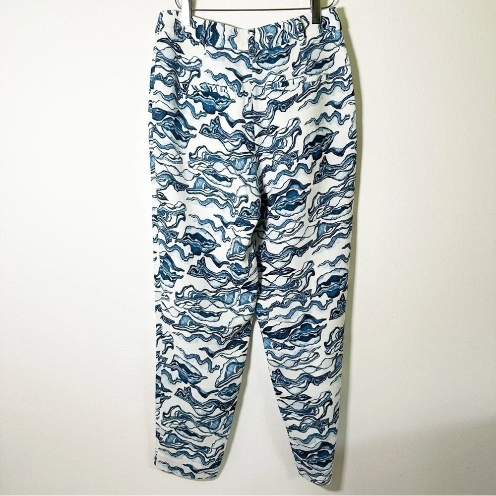 Essentiel Antwerp Kebarbra Relax Fit Blue & White Design Ankle Pants sz 36 EU